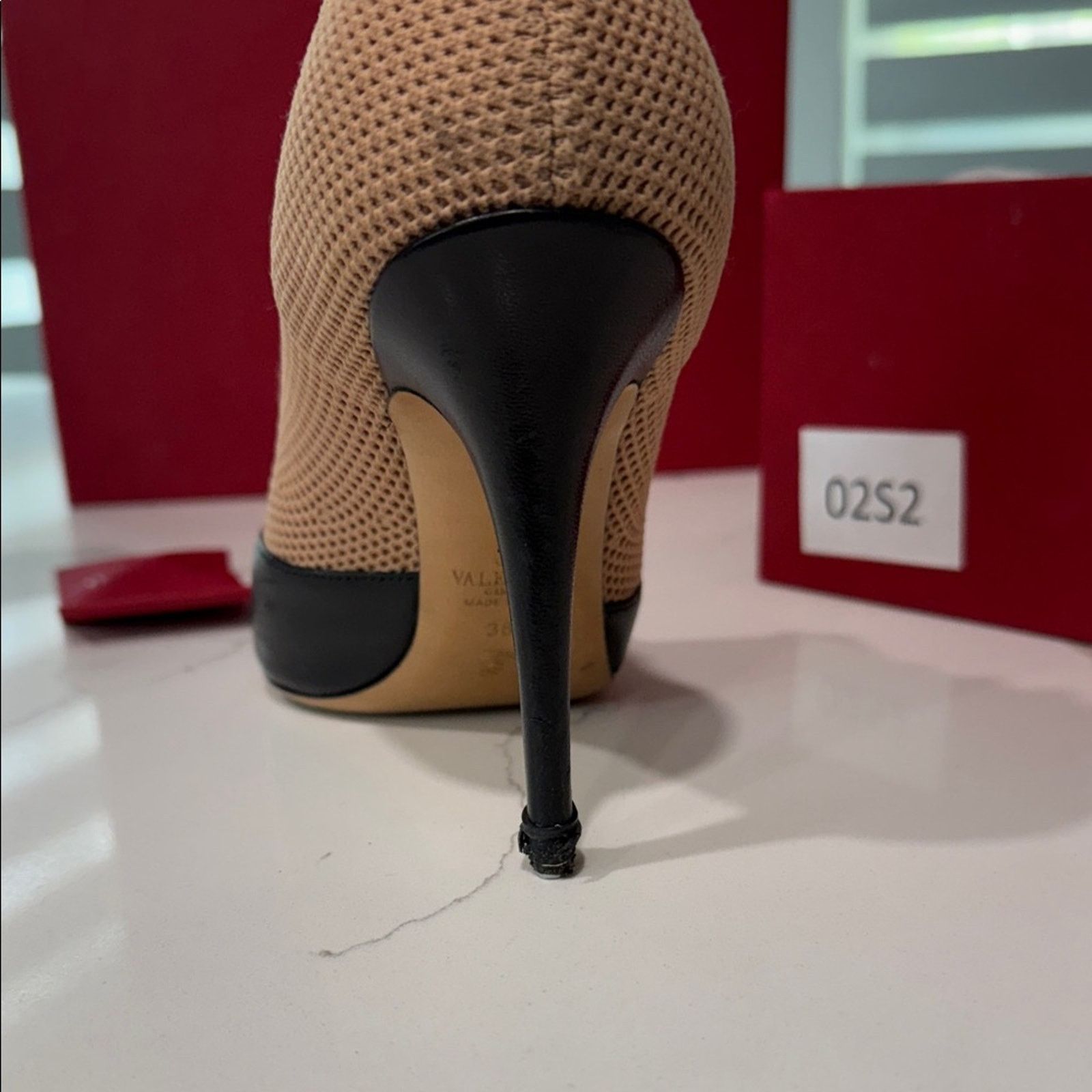 Valentino Valentino Garavani Beige Mesh Black Leather Studded Bootie Size US 8.5 / IT 38.5 - 4 Thumbnail