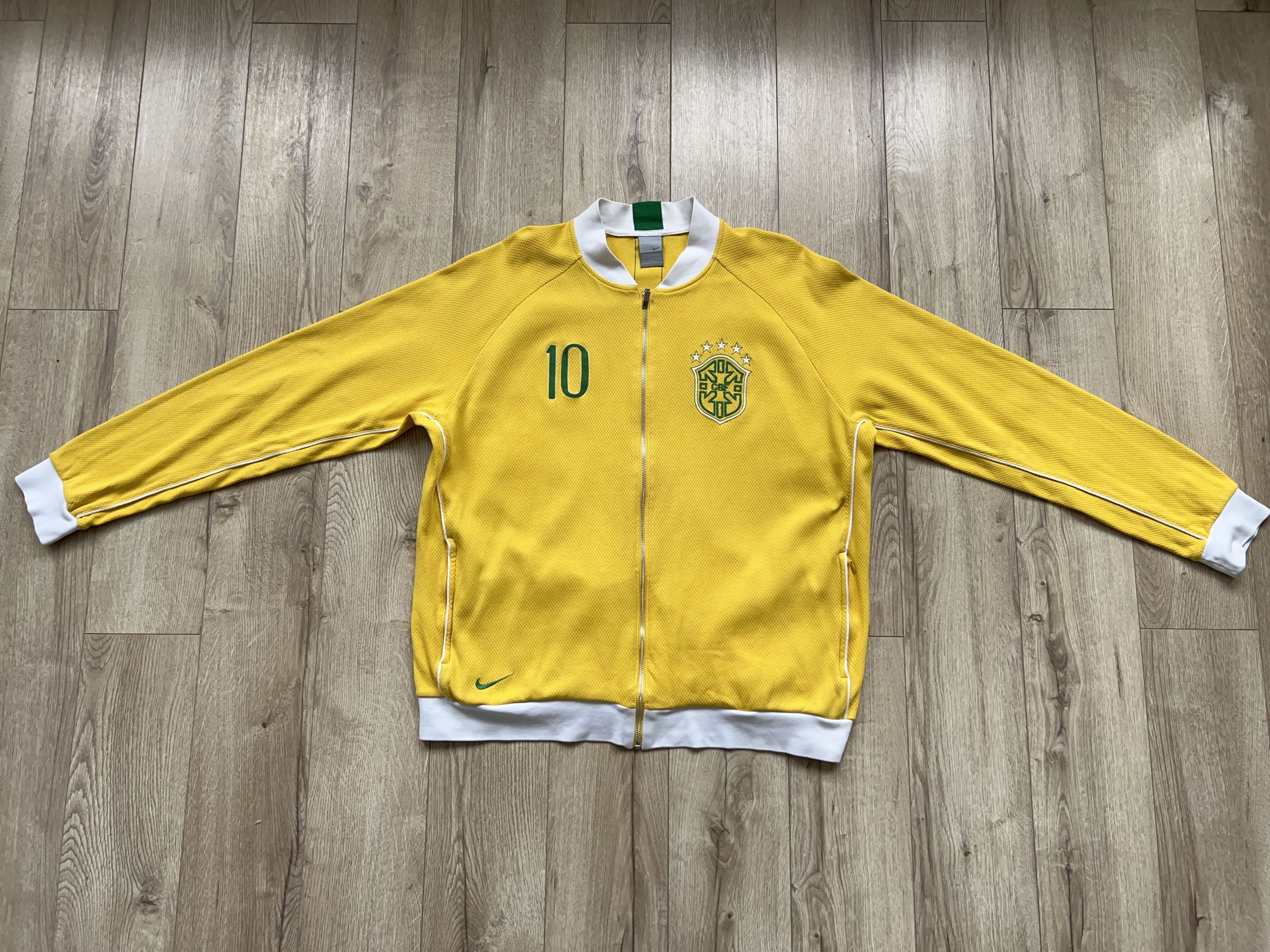 Nike Mens Brazil #10 RONALDINHO Yellow Track Jacket Zip Sweater Size US XXL / EU 58 / 5 - 4 Thumbnail