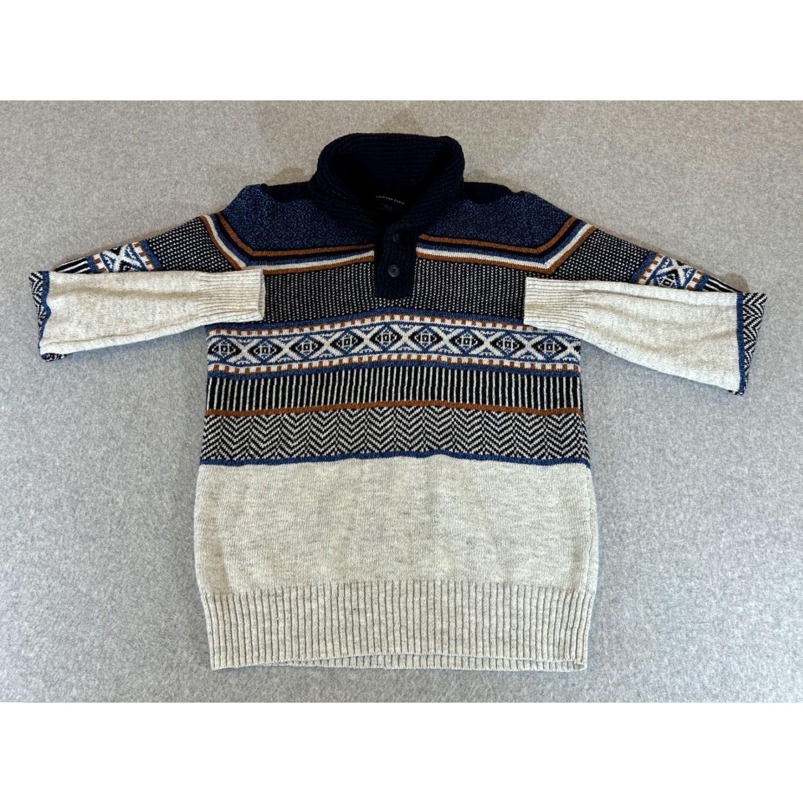 American Eagle Outfitters American Eagle Sweater Mens Medium Fair Isle Shawl Collar Pullover Wool Blend AE Size US M / EU 48-50 / 2 - 2 Thumbnail