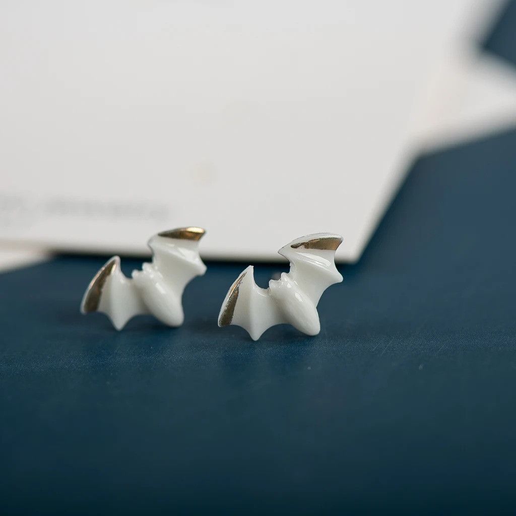 Jewelry Small Bat Stud Earrings Ceramic Ear Gift For Her Size ONE SIZE - 1 Preview