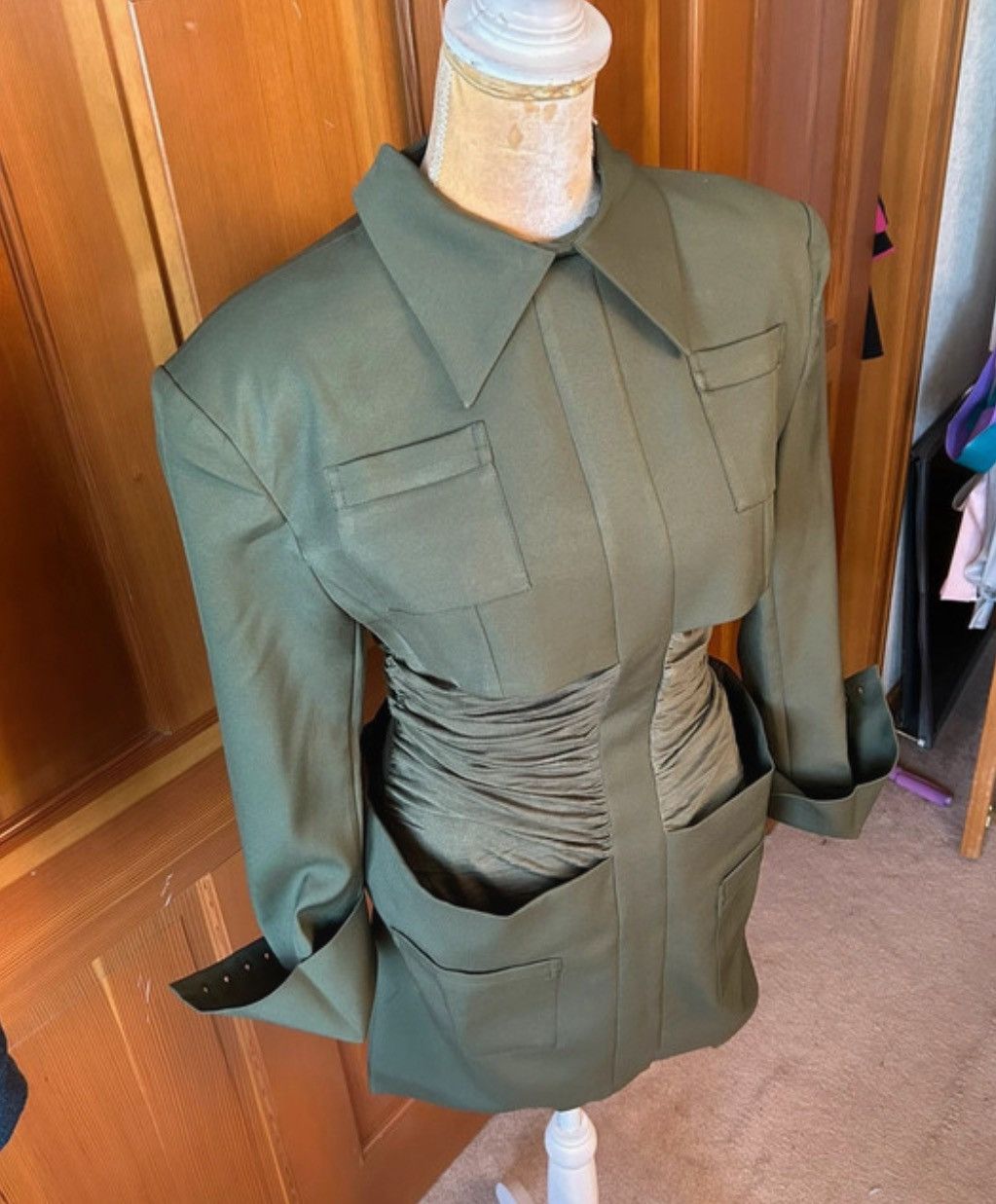 Designer × Other NWT, Lavishly Paris Designer Army Cape Designer Mini Dress. Size M / US 6-8 / IT 42-44 - 9 Thumbnail