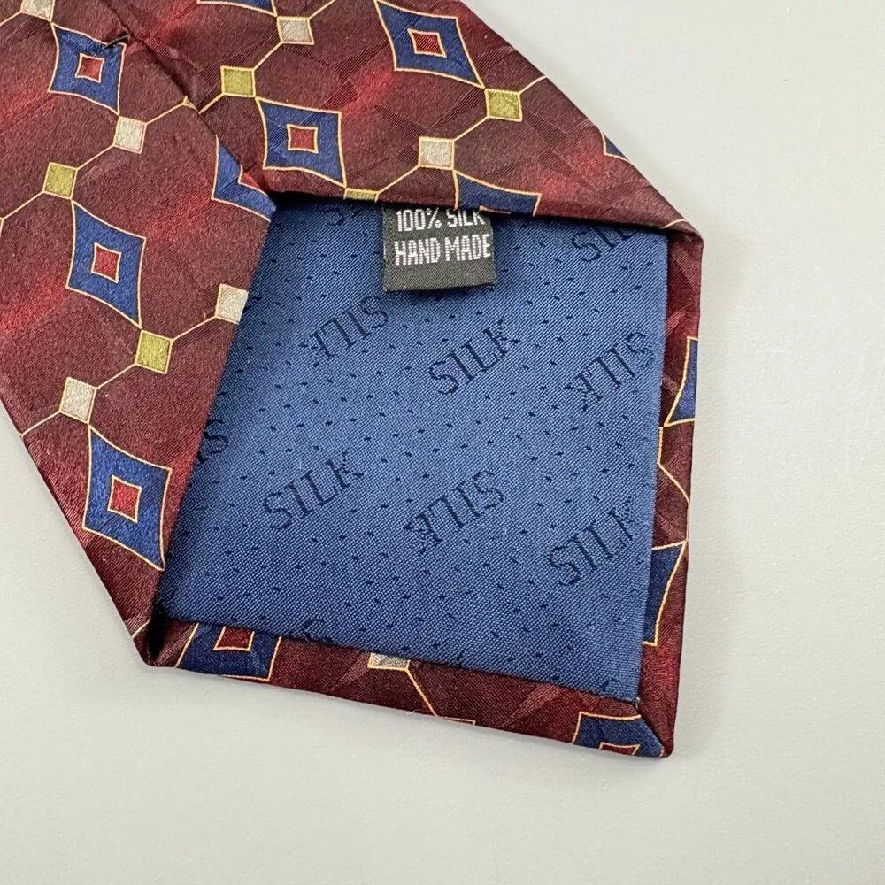 Hugo Boss Boss by Hugo Boss Burgandy / Blue Geometric Men's Tie Size ONE SIZE - 4 Thumbnail