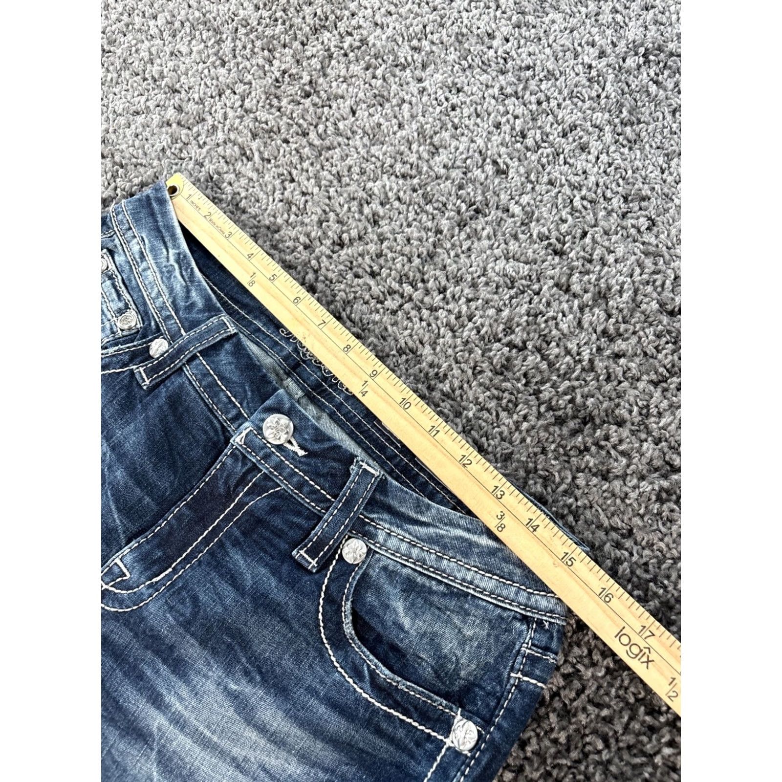 Miss Me Miss Me Jeans Bootcut Dark Wash 28 Miss Me Easy Women’s Denim Beaded Rhinestone Low Rise 27 In Inseam Womens Size 28" / US 6 / IT 42 - 4 Thumbnail