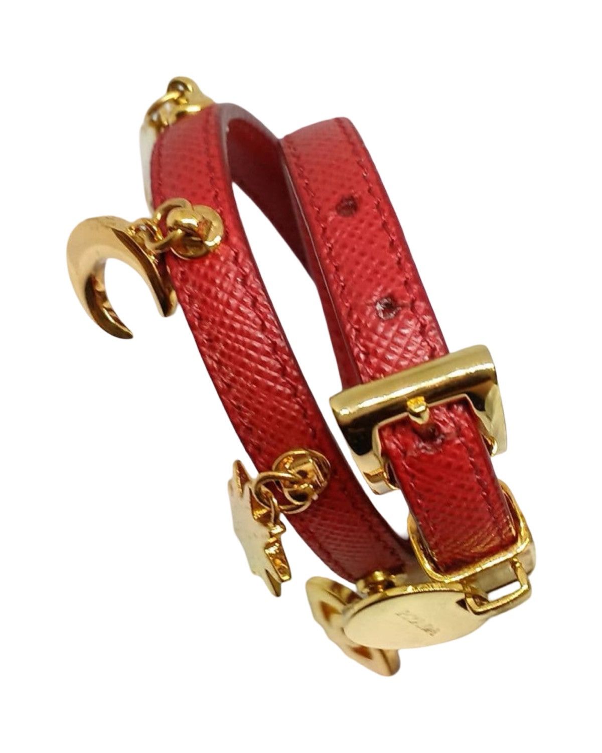 Prada Red Saffiano Leather Double Wrap Bracelet Size ONE SIZE - 3 Thumbnail