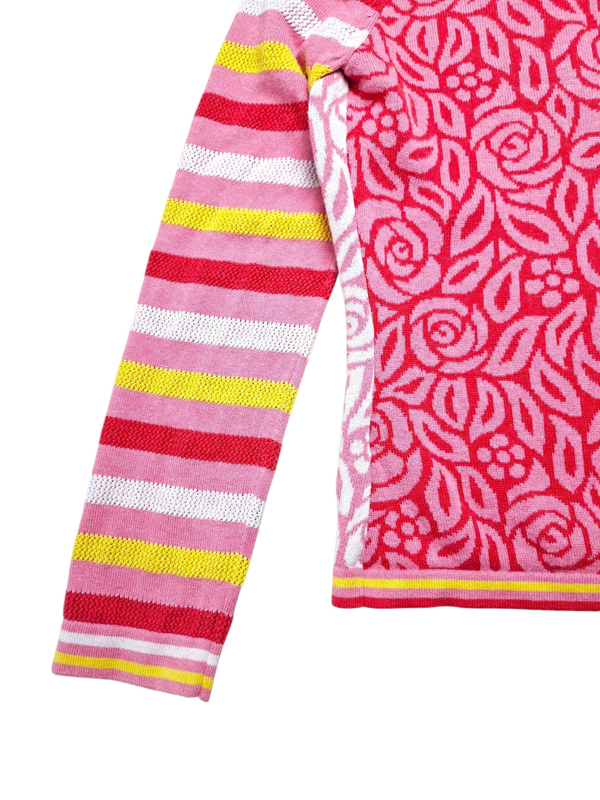 Oilily Oilily Floral Knit Cardigan Size L Pink Rose Stripe Size L / US 10 / IT 46 - 7 Thumbnail