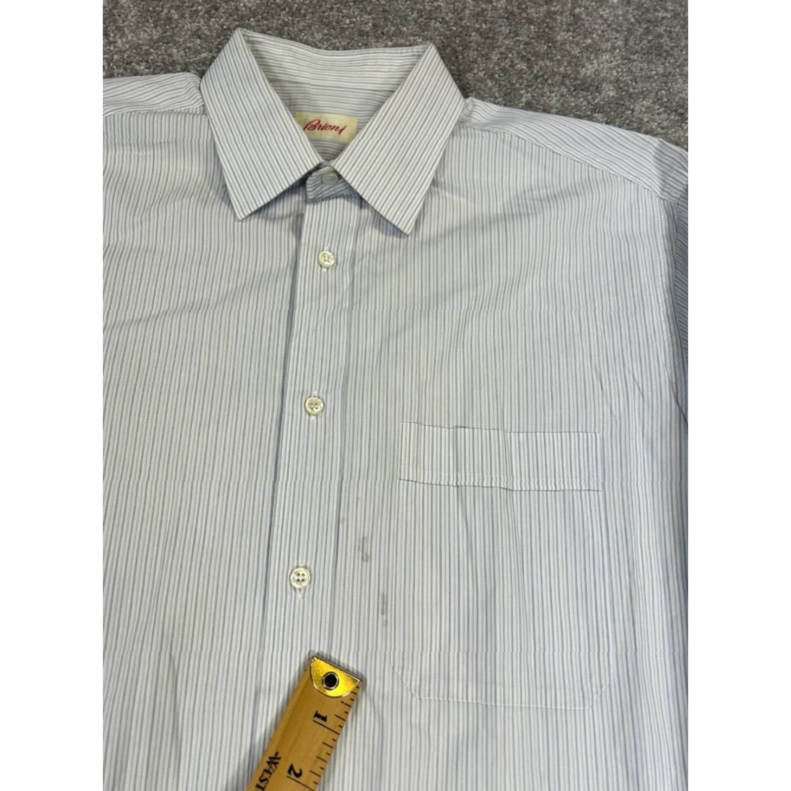 Brioni Brioni Dress Shirt Mens 16 White Blue Cotton Button Up Size 42R - 6 Thumbnail
