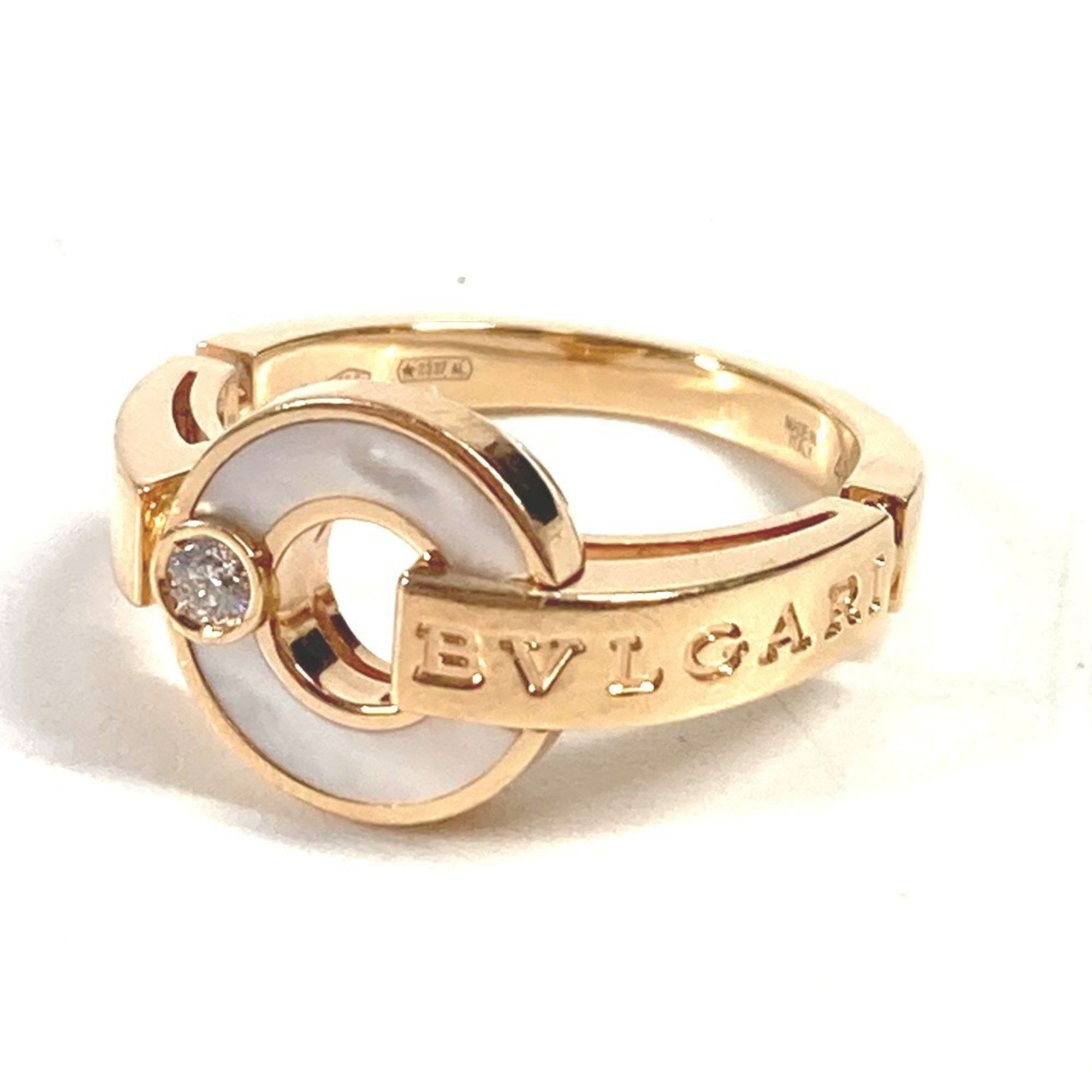 BVLGARI Mother-of-Pearl Diamond Openwork Ring with Bvlgari Logo Gold Au750 Women's Pink Gold