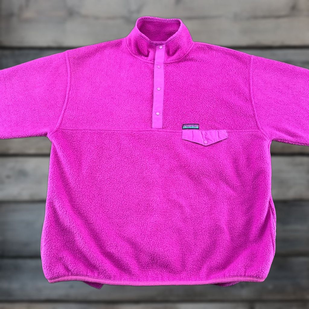 VINTAGE Gap Pullover Sweater Womens L Pink Cowl Neck Fleece Synchilla 90s 1/4 Snap T Arctic Light Logo