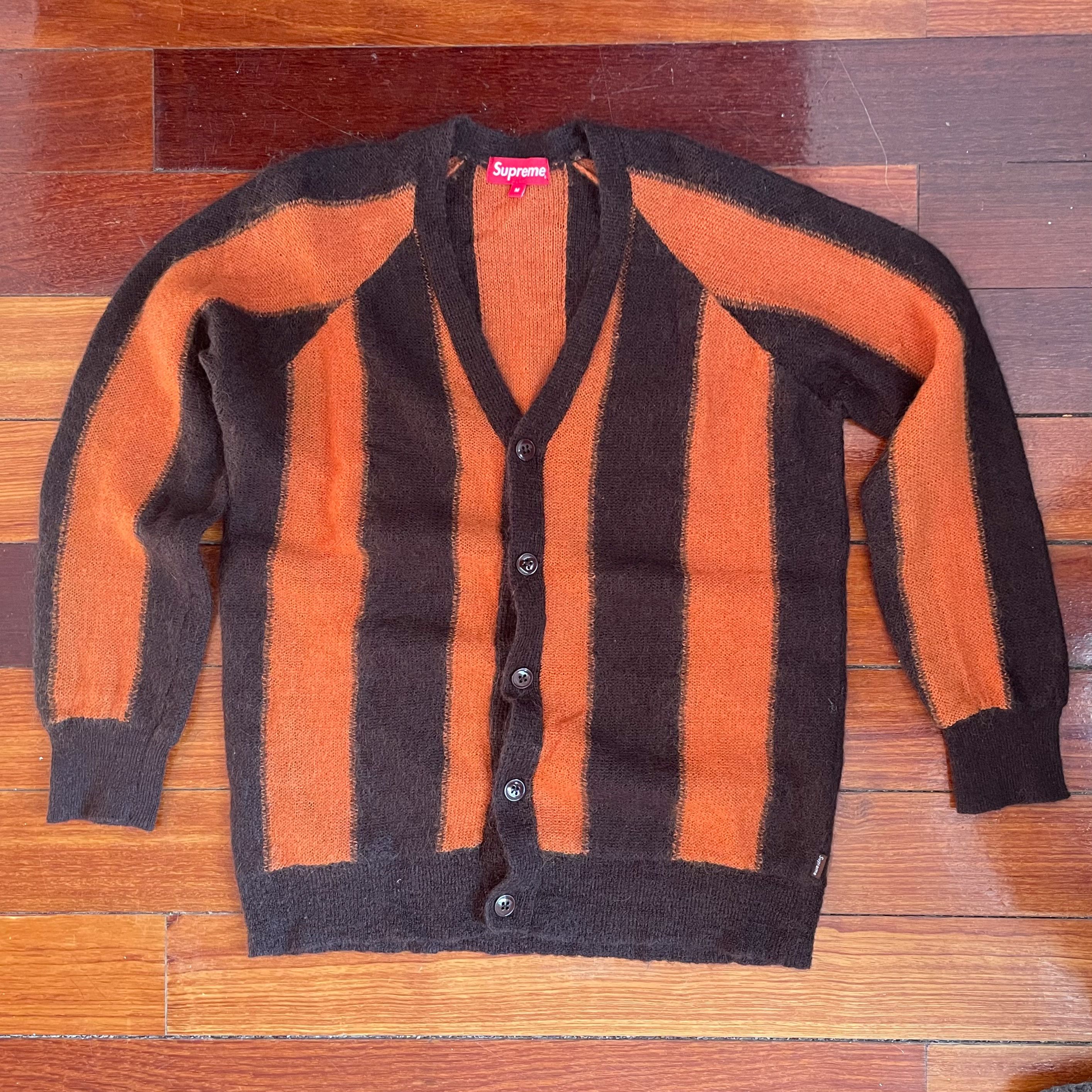 image of Supreme Aw13 2013 Mohair Cardigan Orange And Brown Stripe in Brown/Orange, Men's (Size Medium)