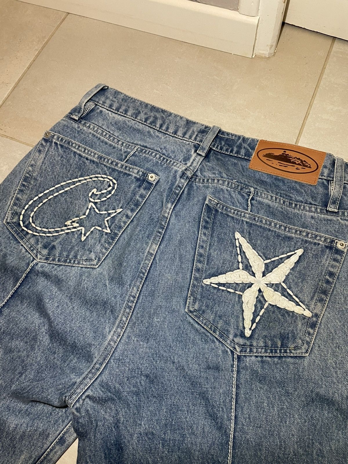 Corteiz Jean Corteiz C-Star Denim Genes Gems Blue Baggy Loose Size US 33 - 1 Thumbnail
