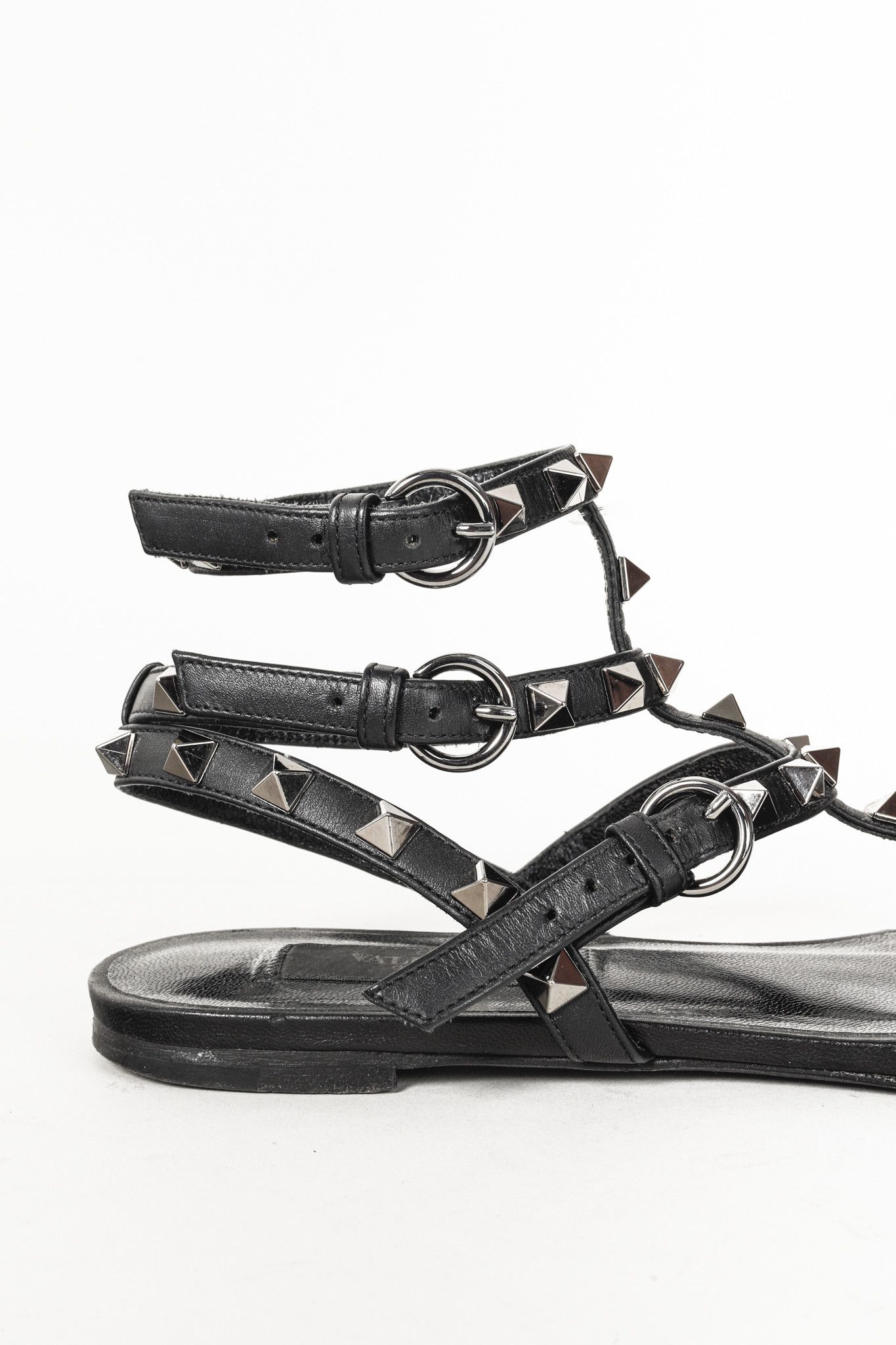 Valentino Valentino Garavani Flat Black Rockstud Gladiator Sandal Size US 7 / IT 37 - 7 Thumbnail
