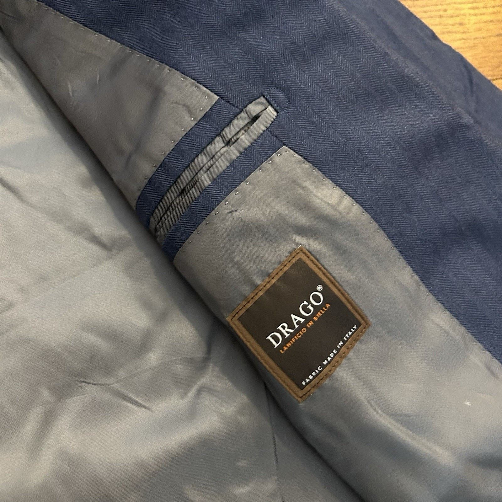 Proper Cloth Drago S130s Slate Herringbone 100% Wool Jacket Suit Blazer Size 46R - 6 Thumbnail