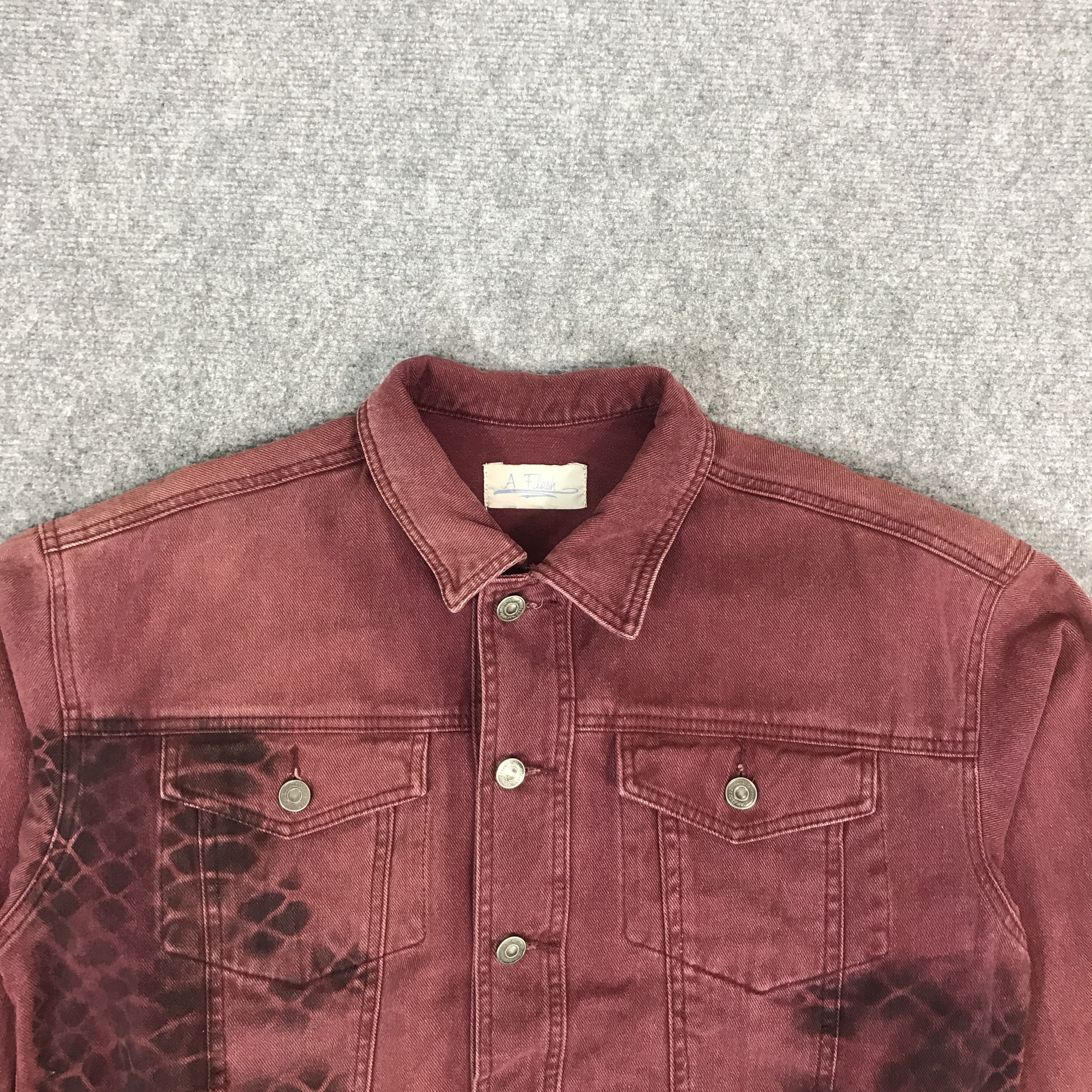 Japanese Brand JAPAN A.FLASH RED FADED BUTTON DENIM JACKET Size US M / EU 48-50 / 2 - 3 Thumbnail
