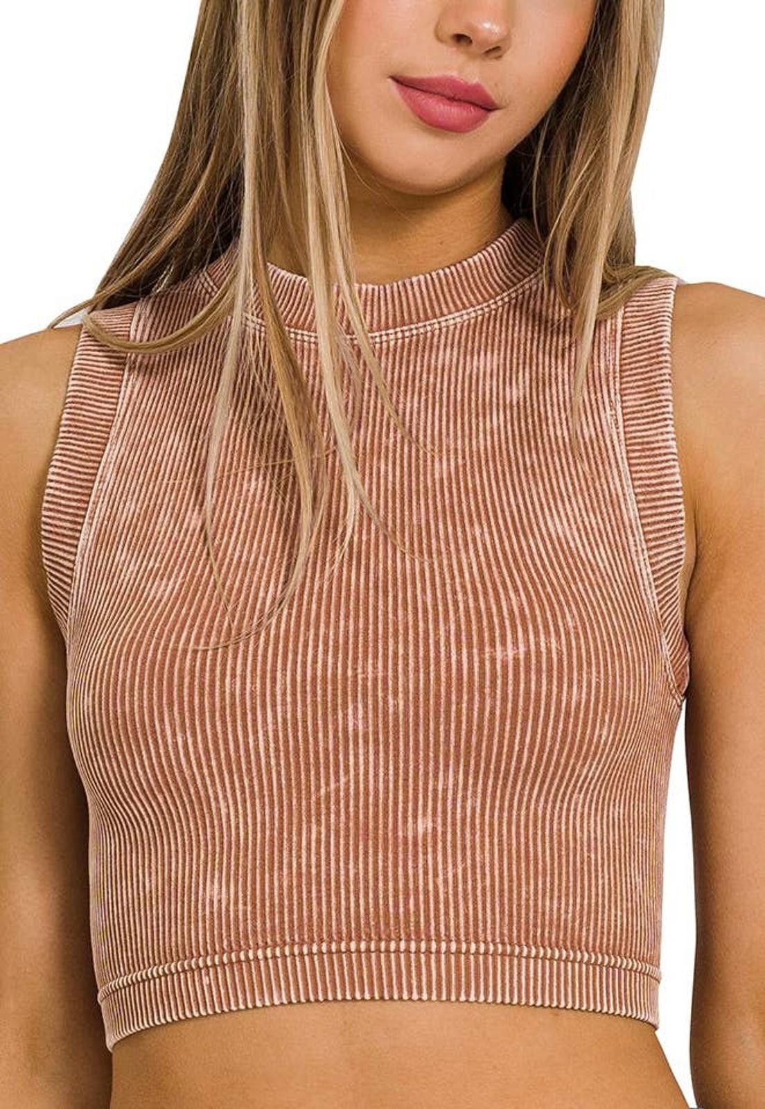 Other Stone Washed Ribbed Seamless Crop Tank Top Zenana Size S / US 4 / IT 40 - 4 Thumbnail