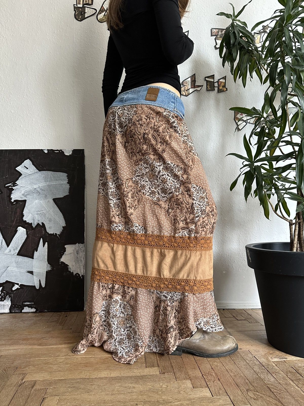 Seditionaries Boho Hippie Western Mixed Fabric Maxi Skirt Size 32" / US 10 / IT 46 - 7 Thumbnail
