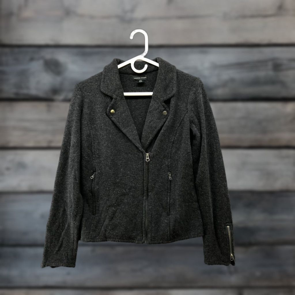 Vintage Adrienne Vittadini Knit Moto Jacket Womens M Gray Merino Wool Blend Sweater Jacket Size M / US 6-8 / IT 42-44 - 1 Thumbnail