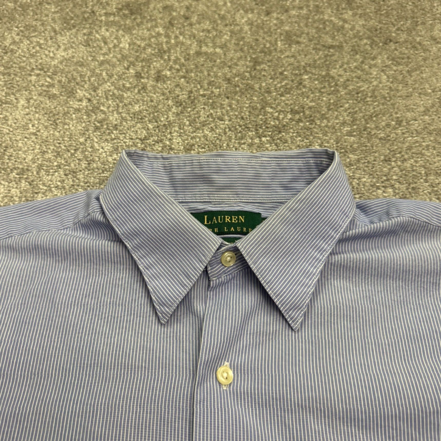 Ralph Lauren Lauren Ralph Lauren Dress Shirt Mens 36 17 Blue White Pinstripe 100% Cotton Shirt Mens Regular Blue Pinstripe 100% Cotton Poetry? Size 36R - 3 Thumbnail
