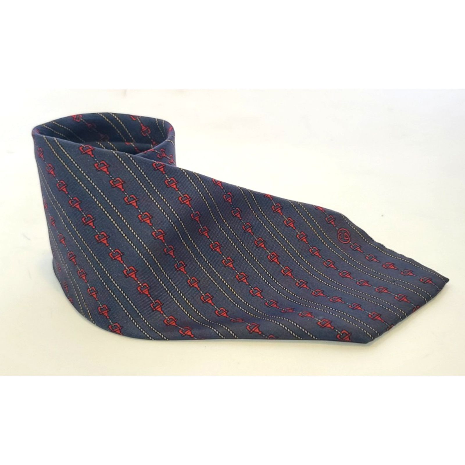 Gucci Vintage Gucci Mens Blue Chain Logo 100% Silk Mens Tie Size ONE SIZE - 2 Thumbnail