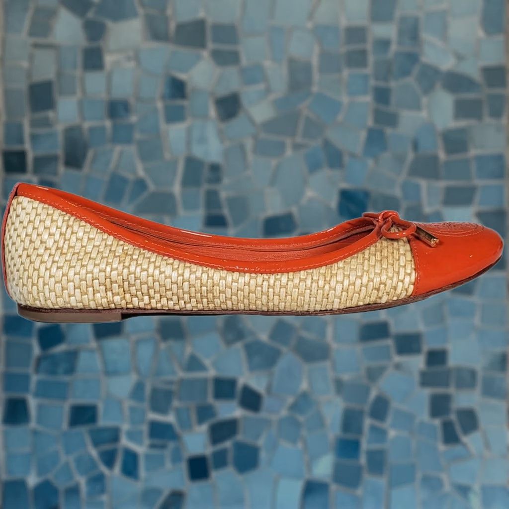 Tory Burch Tory Burch Catherine Cap Toe Raffia Patent Ballet Flats Orange Bow Women's US 8 Ballet Flat M Size ONE SIZE - 1 Thumbnail