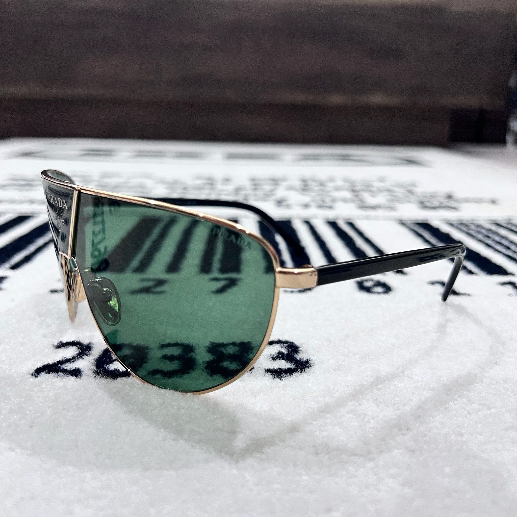 Prada Prada 0PR 69ZS Logo Shield Wrap Mask Runway Sunglasses Size ONE SIZE - 6 Thumbnail