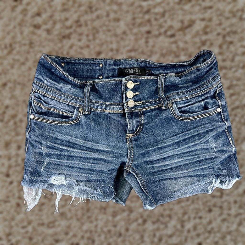 Vintage Premier Shorts Womens 7 Blue Denim Jean Distressed Cutoff Cotton Blend 30x3 Size 28" / US 6 / IT 42 - 1 Thumbnail