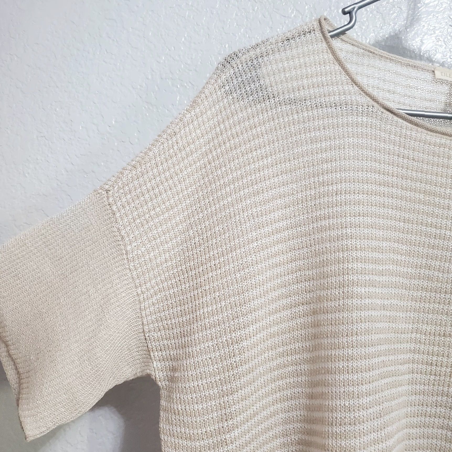 Eileen Fisher VINTAGE Eileen Fisher Top Women M Tan White Striped Knit Linen Beachy FLAW Size M / US 6-8 / IT 42-44 - 6 Thumbnail