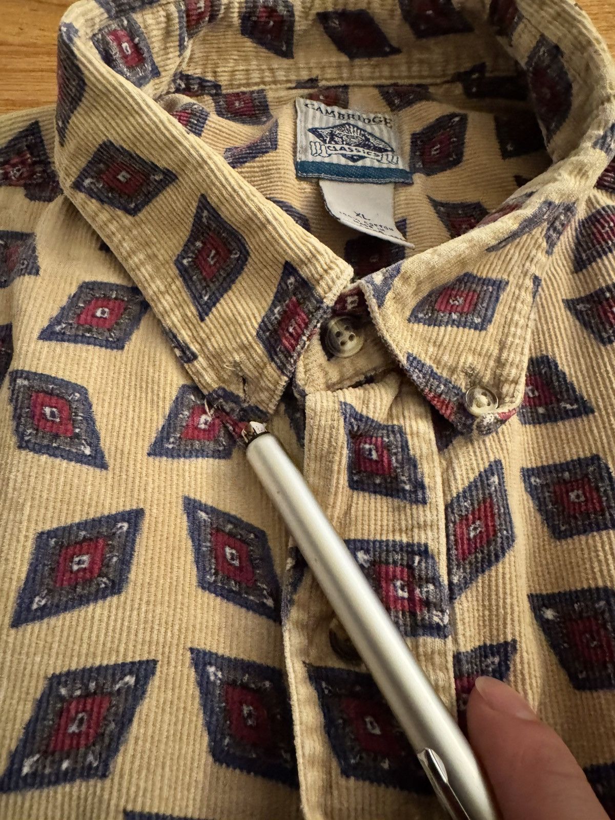 Vintage RARE Vintage Corduroy Button Up Diamond all over print Size US XL / EU 56 / 4 - 4 Thumbnail