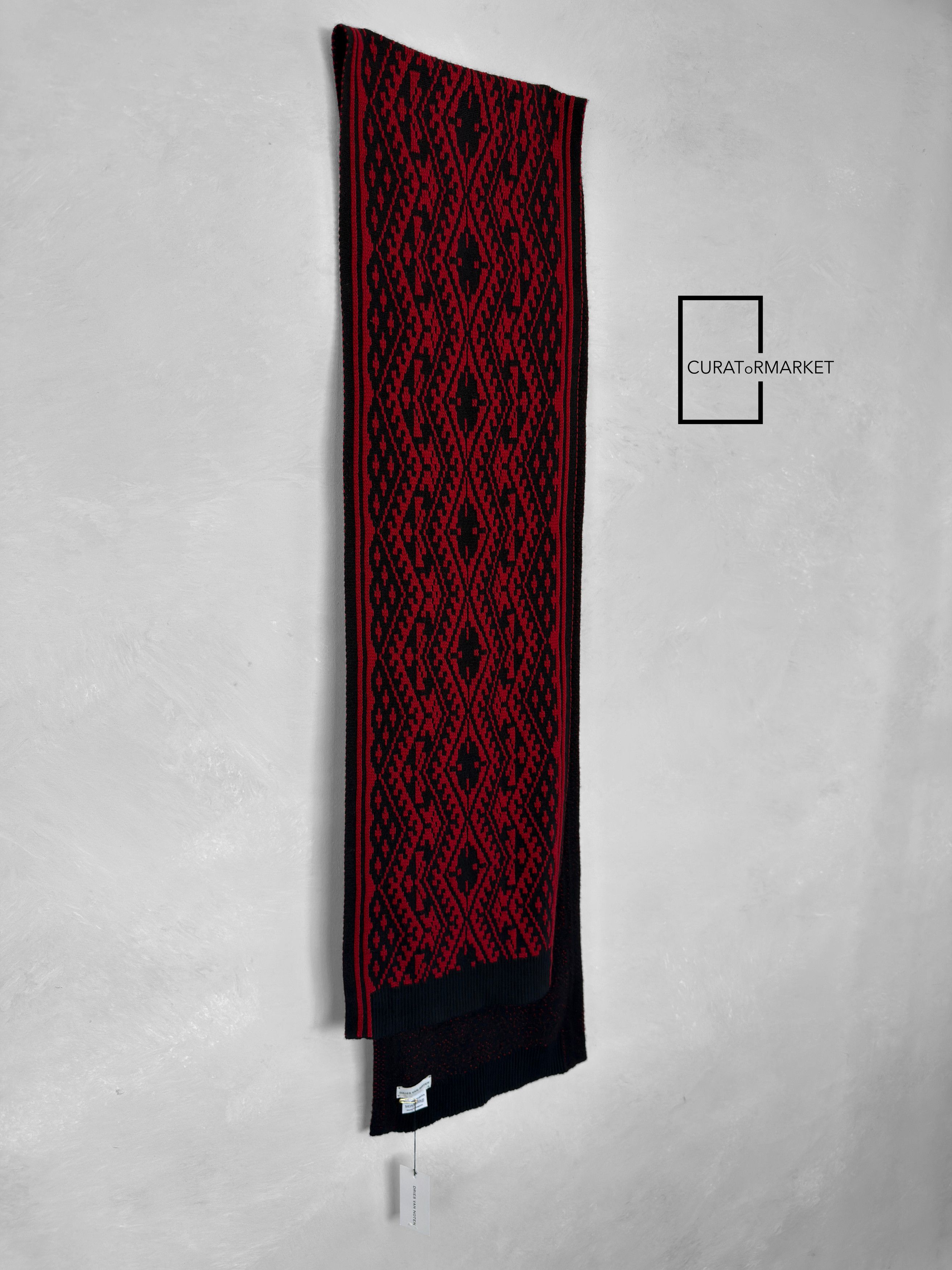 Dries Van Noten RARE Geometric Pattern Belgium Wool Red Knitted Scarf FW15 Size ONE SIZE - 3 Thumbnail