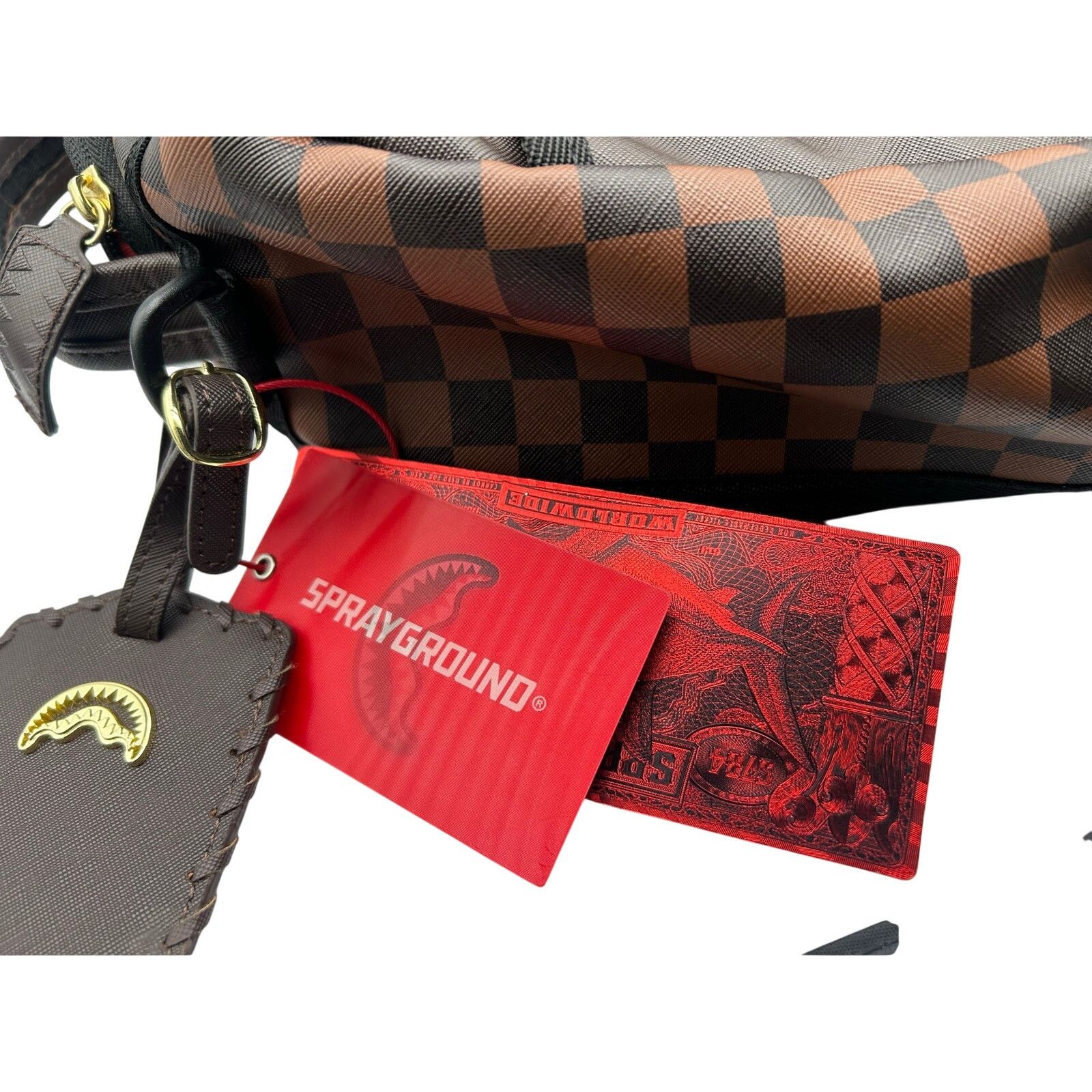 Sprayground Sprayground Limited Edition Shark Backpack Brown Checker NWT Size ONE SIZE - 4 Thumbnail