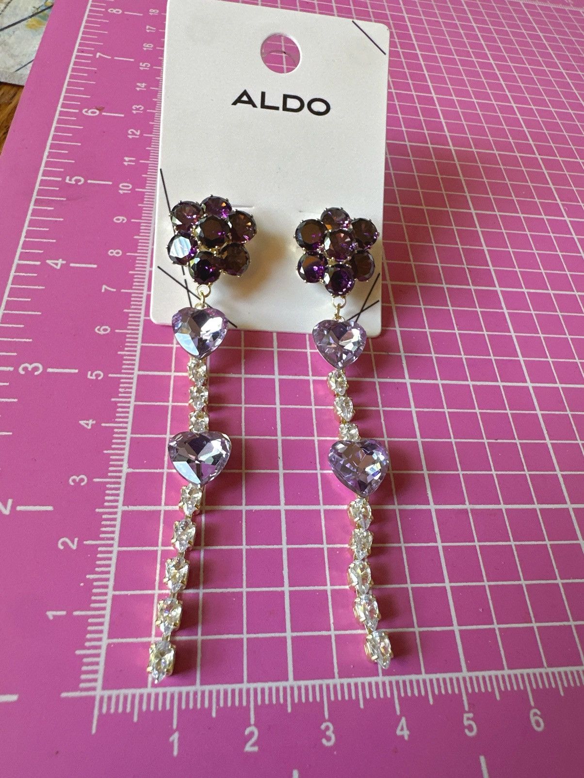 Aldo Aldo earrings gold tone purple heart crystal diamond paved Size ONE SIZE - 4 Thumbnail