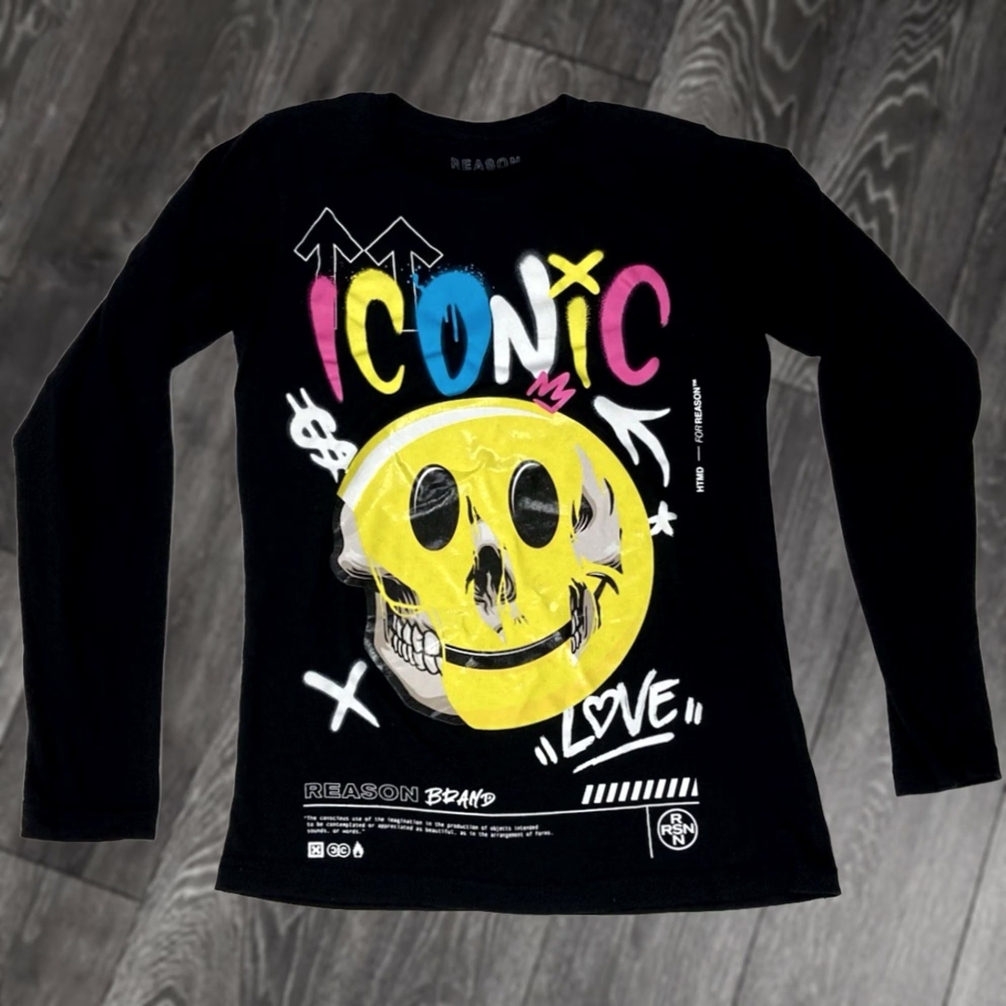 Reason Reason Skull Graphic Print T-Shirt Men Small Black Long Sleeve Size US S / EU 44-46 / 1 - 1 Thumbnail