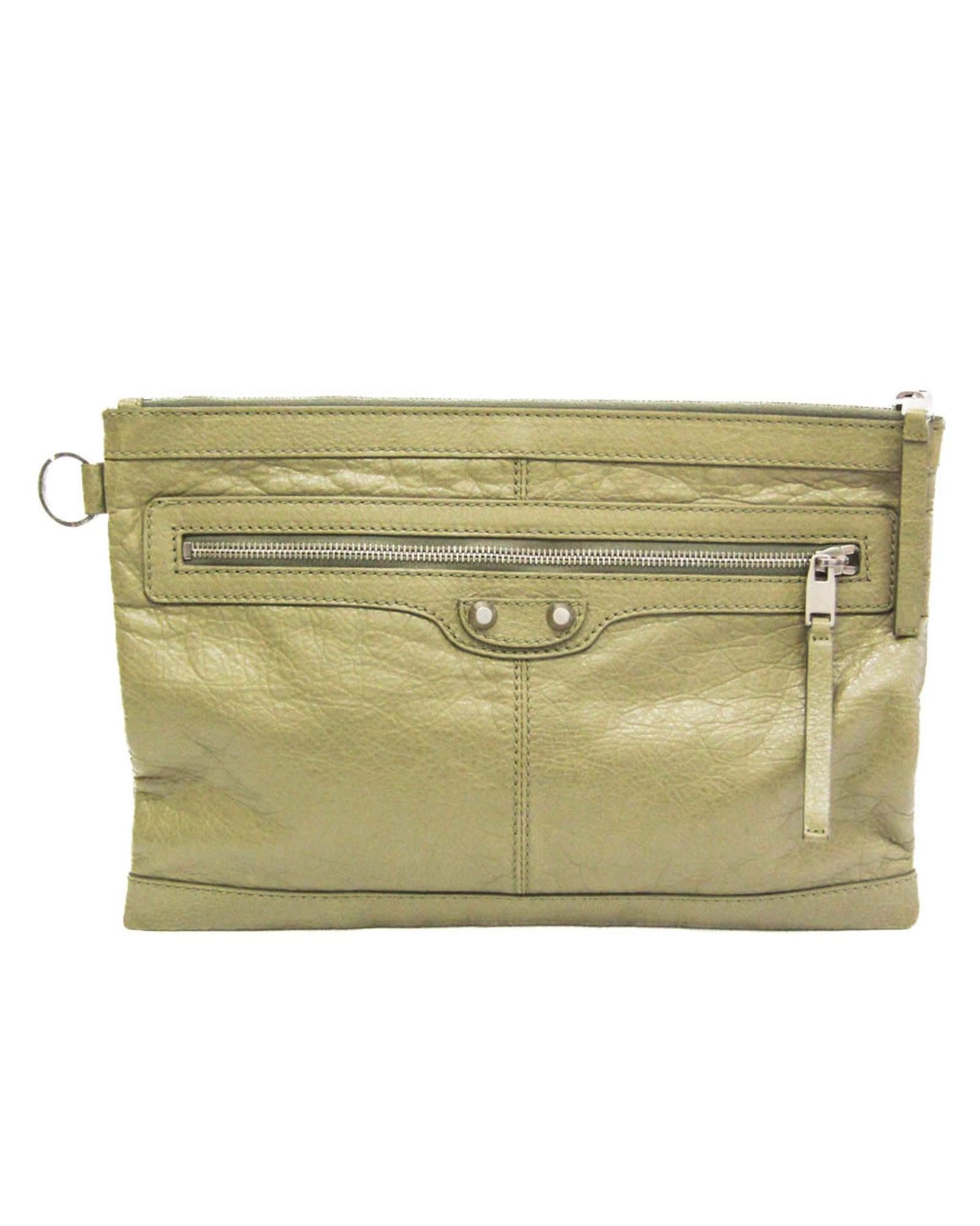 image of Balenciaga Green Leather Classic Clutch Bag, Women's