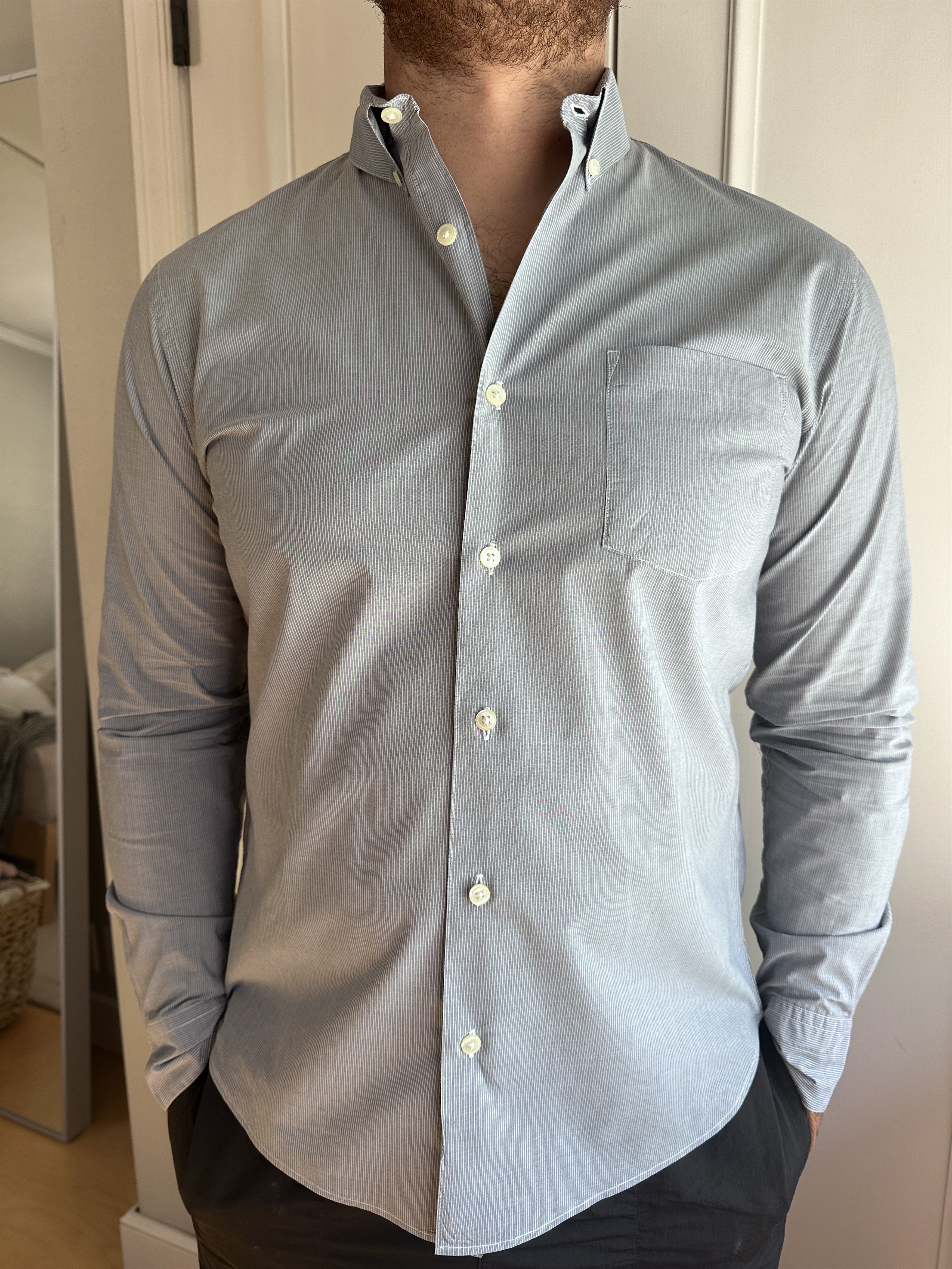 Steven Alan Single Needle Shirt, Grey Pencil Stripe Size US M / EU 48-50 / 2 - 3 Thumbnail