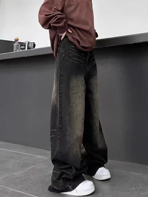 Japanese Brand VIBE Retro washed distressed straight wide leg baggy jeans Size US 34 / EU 50 - 4 Thumbnail