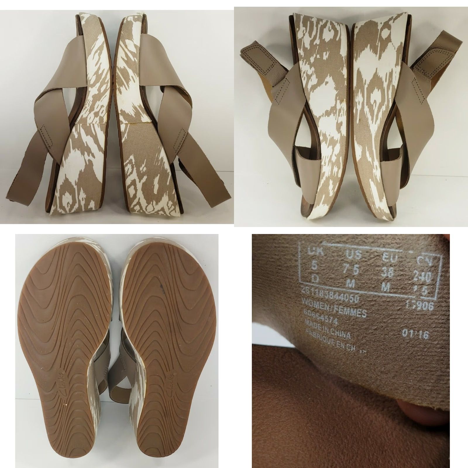 Clarks CLARKS Collection Soft Cushion Sandals Wedge Slingback Brown Beige X Crossover 7.5 Women Shoes Size US 5 / IT 35 - 8 Thumbnail