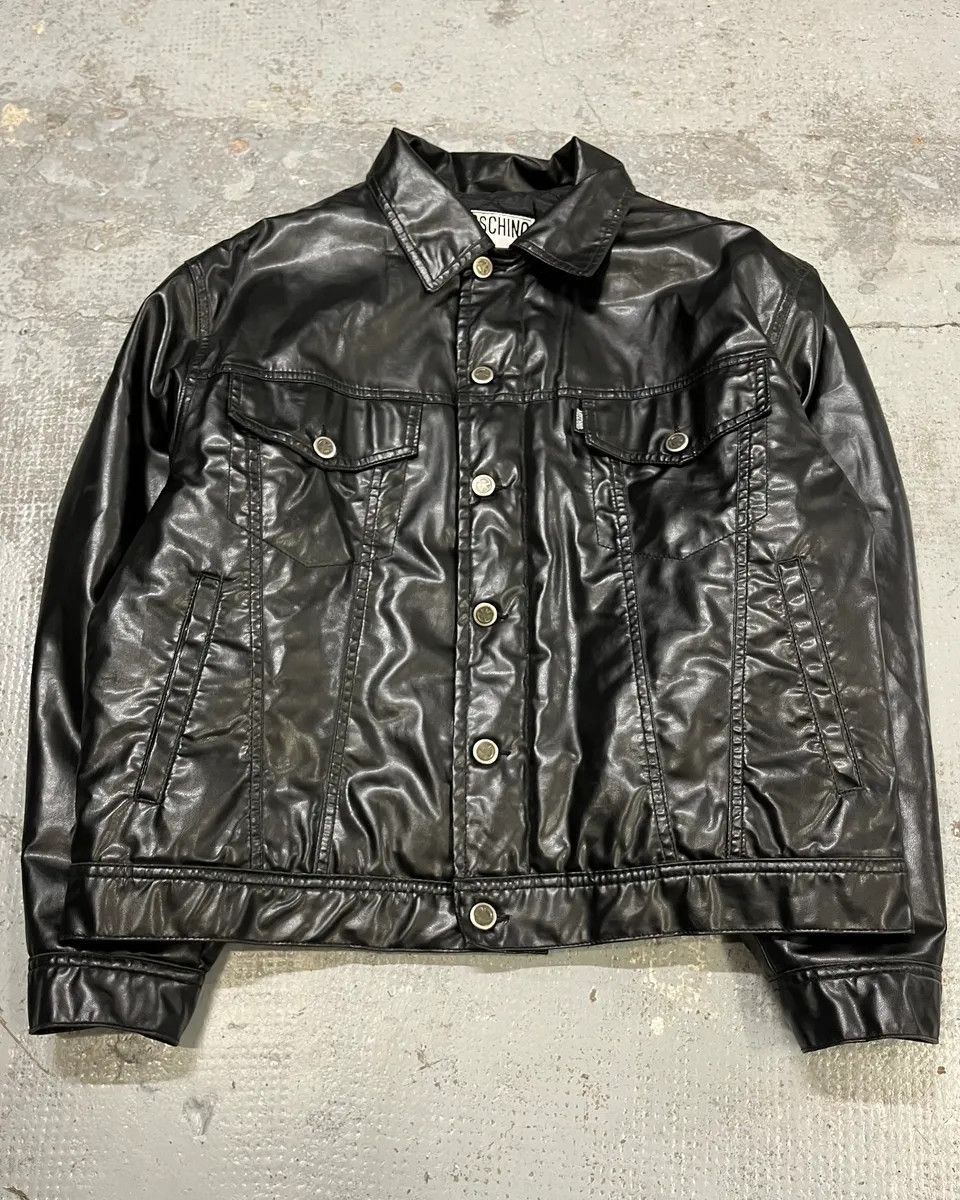 Moschino 1990s Moschino Black Trucker Eco Leather Jacket Size US S / EU 44-46 / 1 - 4 Thumbnail