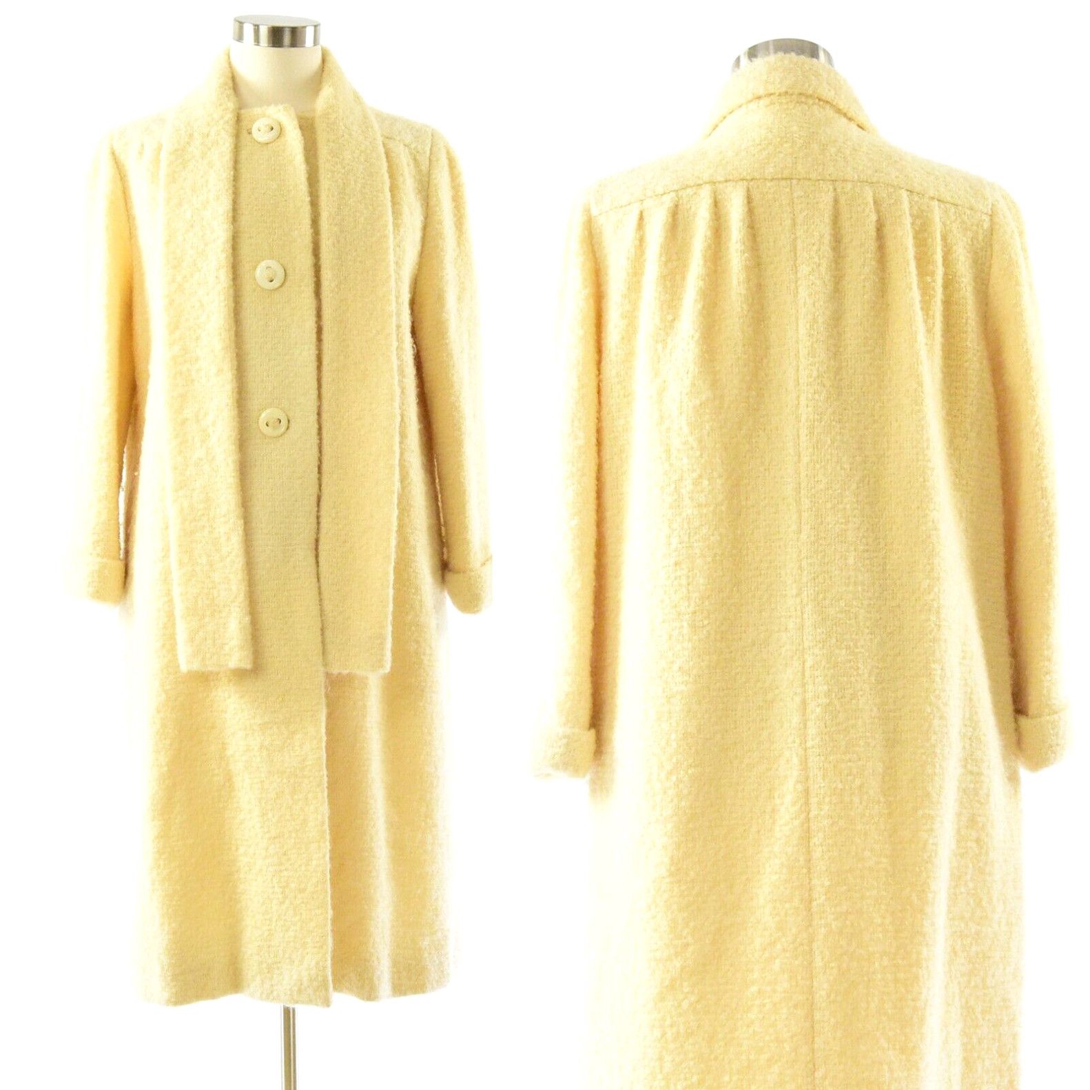 Image of 60S Vintage Ivory Boucle Knit A Trigere Coat Womens Size 16 Long Coat Euc in White