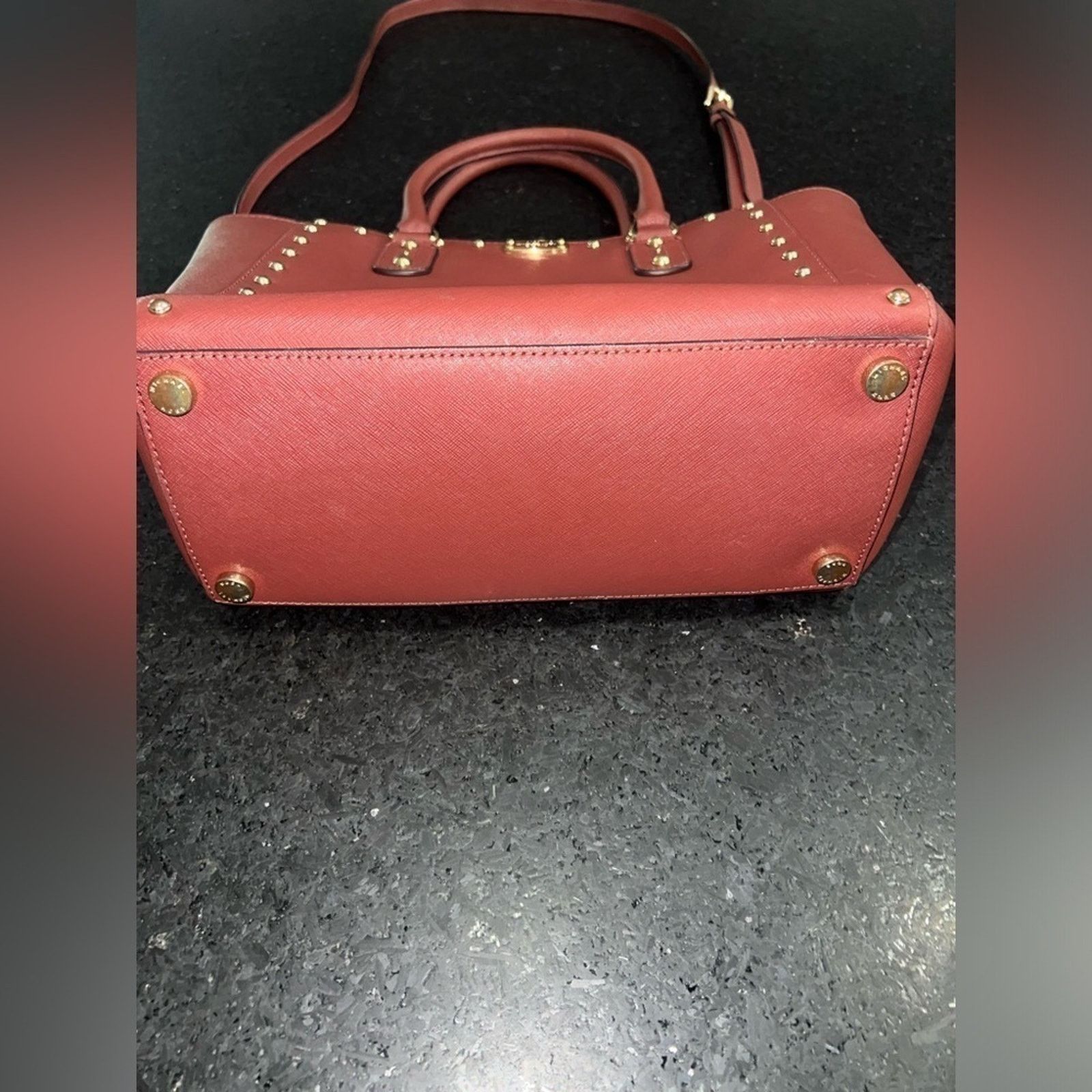 Michael Kors MICHAEL KORS Selma BROWN WINE RED Studded Saffiano Bag Size ONE SIZE - 6 Thumbnail