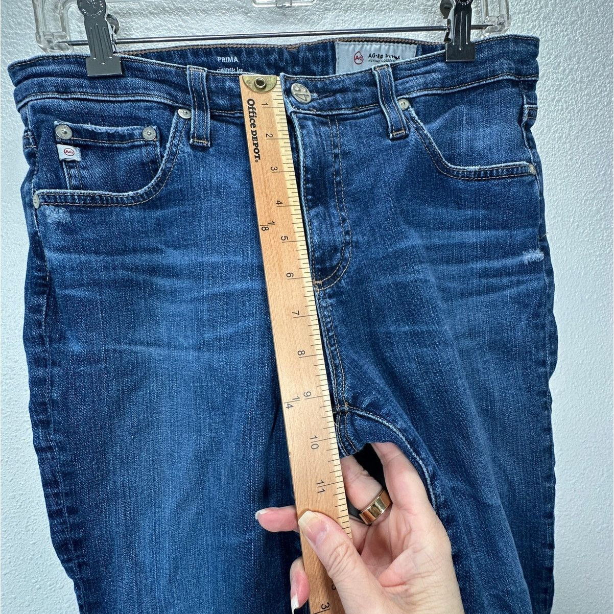 AG Adriano Goldschmied AG Medium Dark Wash Prima Cigarette Leg Whiskered Jeans 30R Size 30" / US 8 / IT 44 - 12 Thumbnail