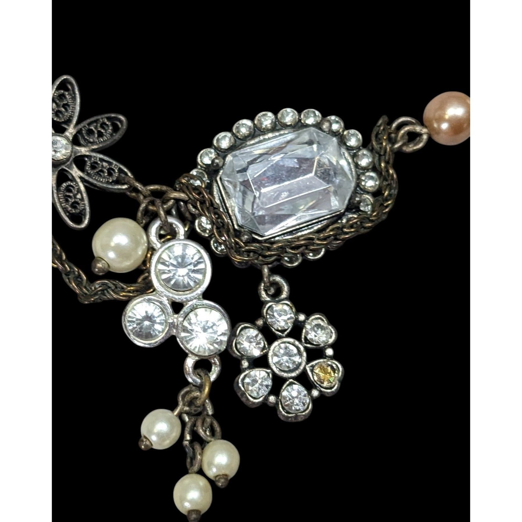 American Eagle Outfitters AEO Steampunk Faux Pearl Floral Gemmed Necklace Size ONE SIZE - 4 Thumbnail