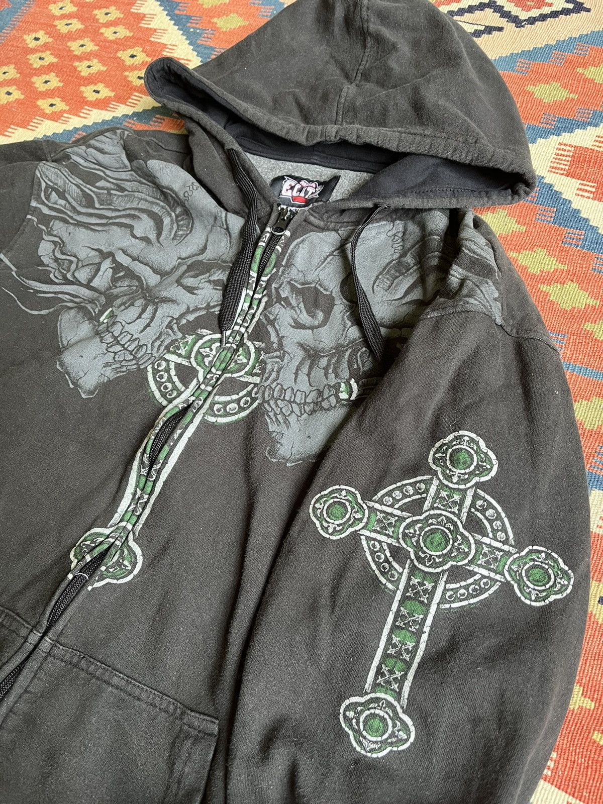 Vintage 2024 Affliction Hoodie Mens Large Full Zip Cross Skull Ever Last Gray