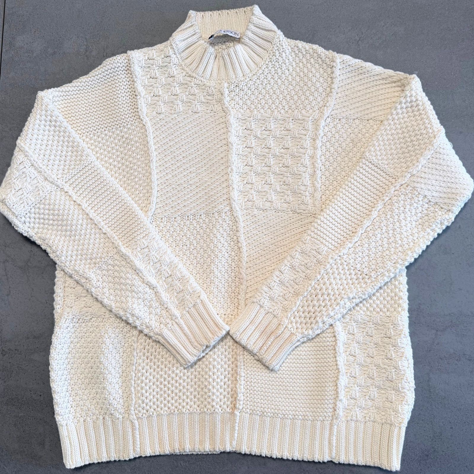 JW Anderson JW ANDERSON: Men's Cotton Patchwork Off-white Sweater - S Size US S / EU 44-46 / 1 - 1 Thumbnail