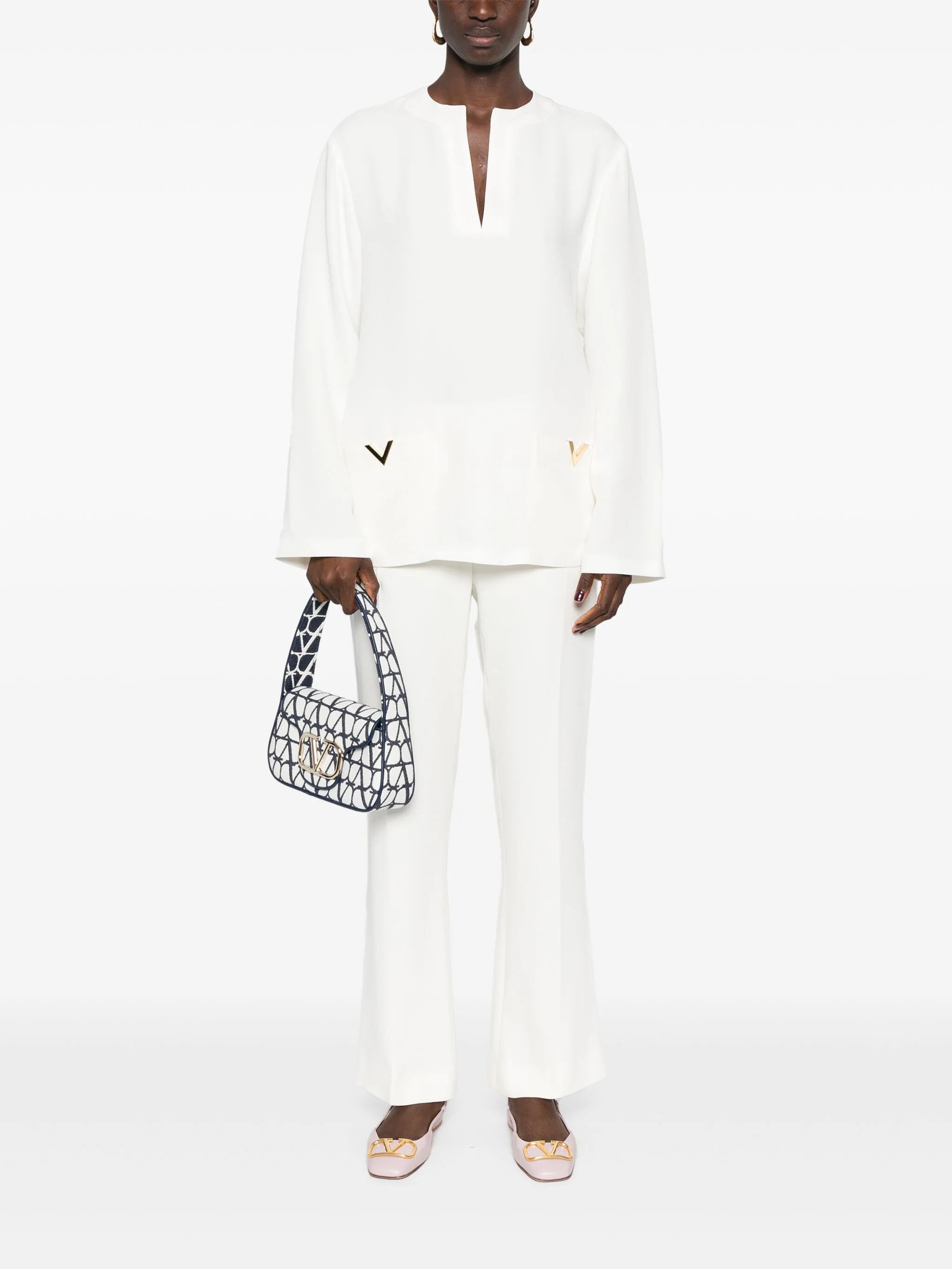 Valentino o1s22i1n0924 Cady Couture Crepe Blouses in White Size M / US 6-8 / IT 42-44 - 2 Thumbnail