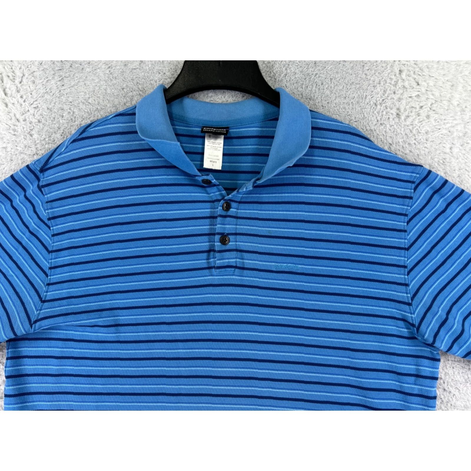 Patagonia Patagonia Polo Shirt Mens Large Blue Stripe 100% Cotton Knit Short Sleeve Golf Century Size US L / EU 52-54 / 3 - 6 Thumbnail
