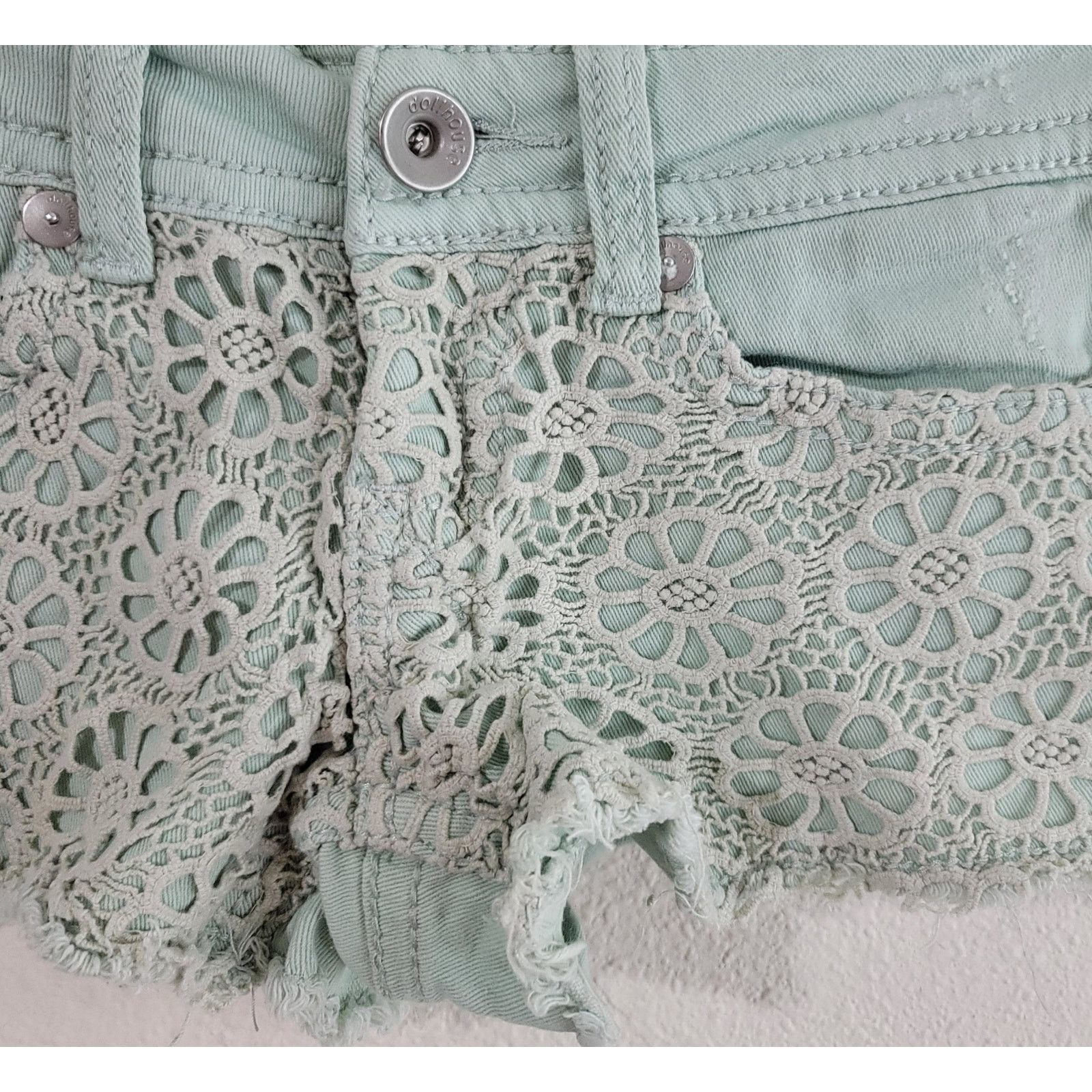 Other Dollhouse Crazy Sexy Cool Mint Green Crochet Denim Shorts 3 Size 28" / US 6 / IT 42 - 5 Thumbnail