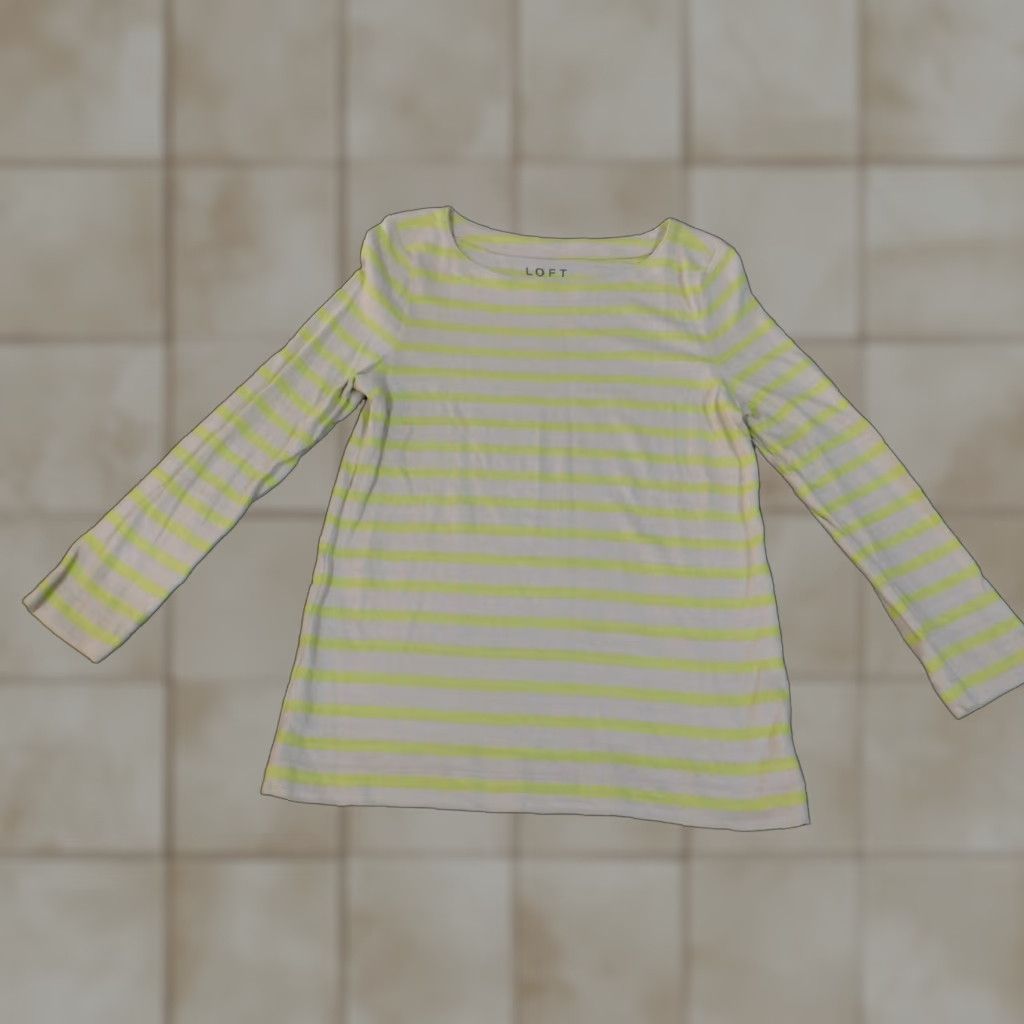 Ann Taylor Ann Taylor Loft Shirt Women's Small Green Striped Knit Pullover Round Neck Casual Long Sleeve Cotton Rayon Blouse Basics Continuous Stretch Size S / US 4 / IT 40 - 1 Thumbnail
