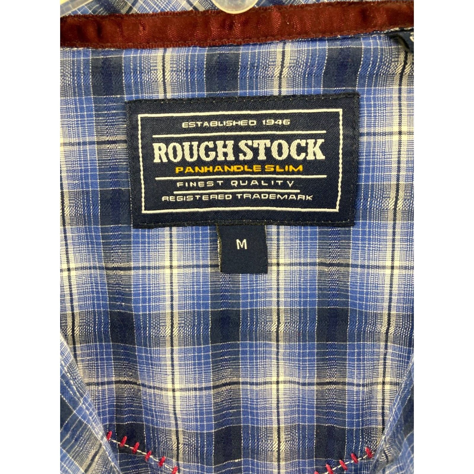 Vintage Panhandle Slim Mens Western Shirt Plaid Long Sleeve Button-Up Snap Pearl Snap Blue Cotton Panhandle Rough Stock Casual Workwear M Mens Size US M / EU 48-50 / 2 - 6 Thumbnail