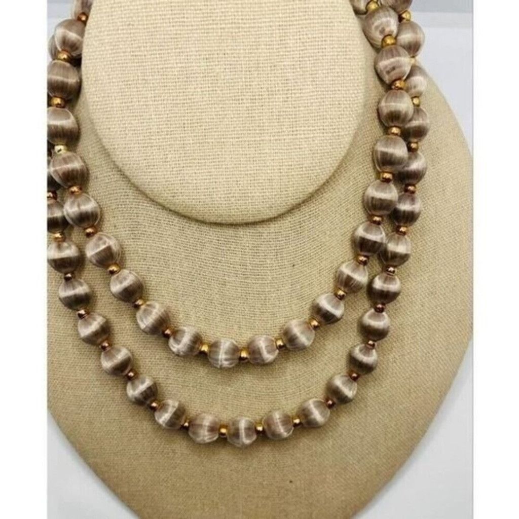Vintage Grey fabric bead necklace 1980s 30" Size ONE SIZE - 1 Thumbnail