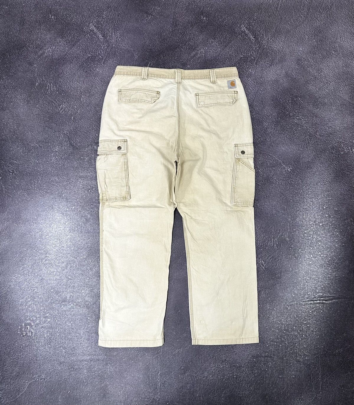 Pre-owned Carhartt X Vintage 90's Carhartt Baggy Faded Y2k Work Cargo Pants Jeans In Beige