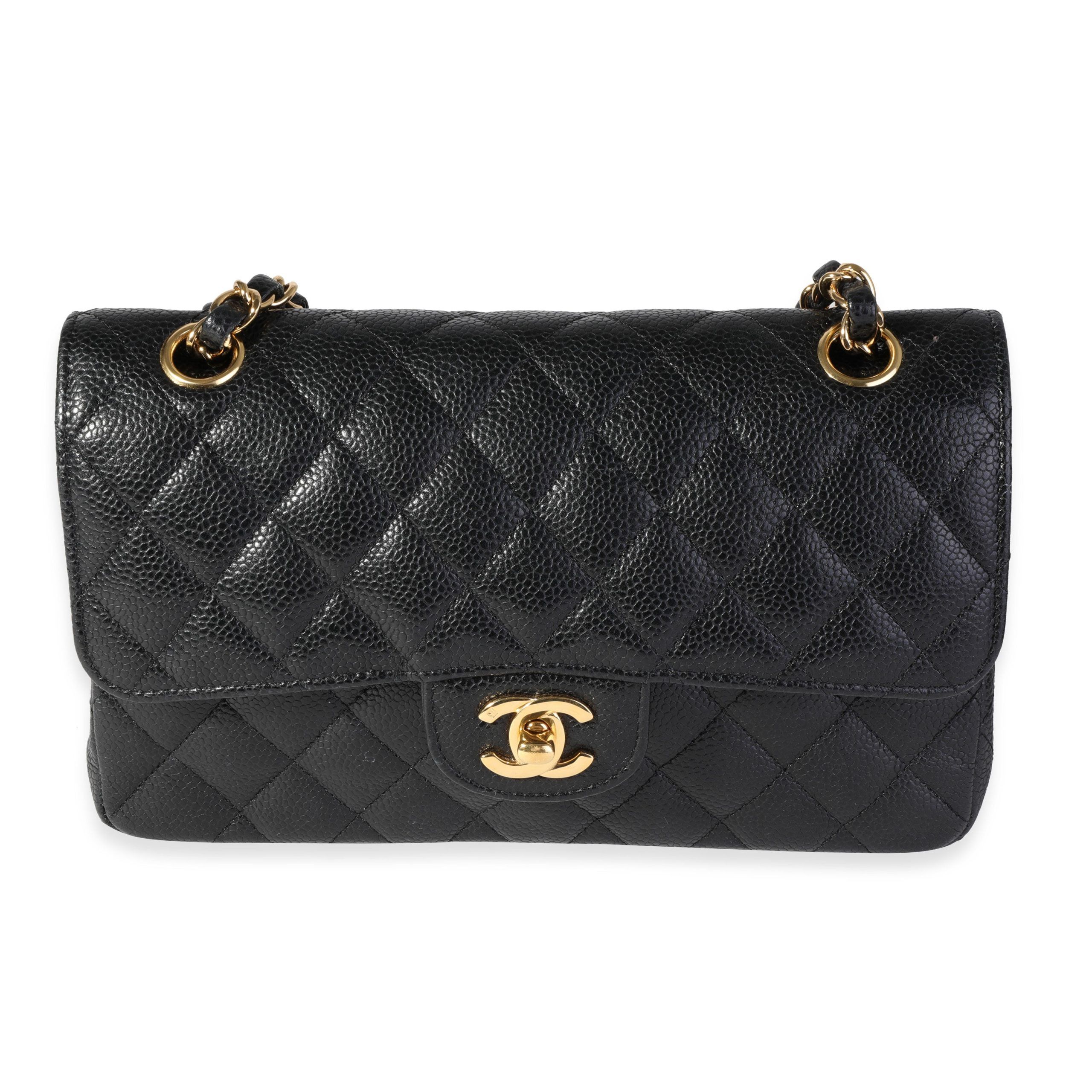 image of Chanel Black Quilted Caviar Small Classic Double Flap Bag, Women's